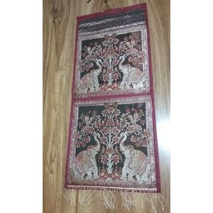 Vintage Oriental India Wall Decor Tapestry Style Elephants in Paradise Garden